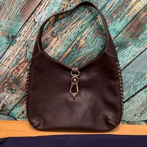 NEW!Dooney & Bourke Chocolate Brown Leather Strappy woven details Gold hardware